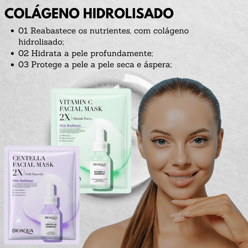 Kit de Máscaras Faciais de Tratamento -  Centella, Colágeno, Vitamina C & Hialurônico