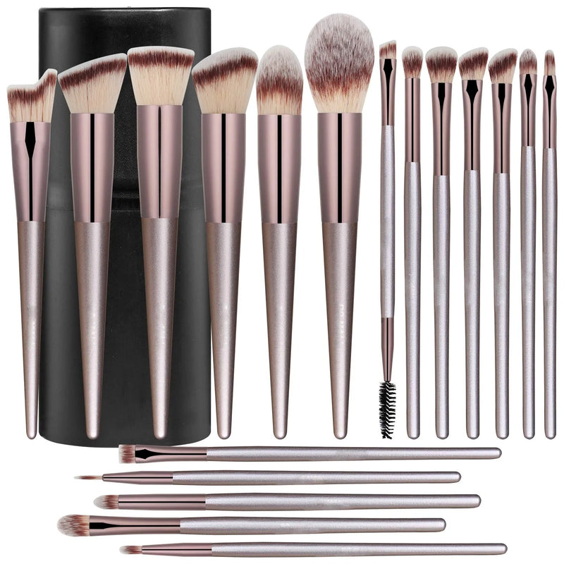 Conjunto de pincéis de maquiagem 18 peças, base sintética premium, corretivos em pó, sombras, blush, maquiagem para mulheres com estojo preto