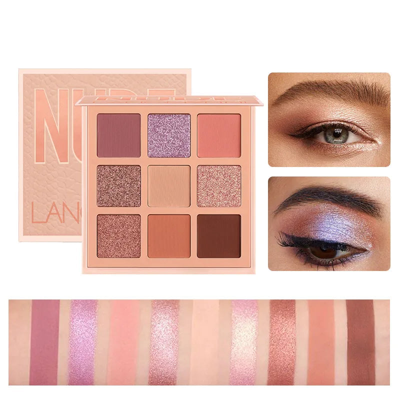 Paleta de Sombra de Longa Duração, 9 Cores, Shimmer & Matte, Altamente Pigmentada, Suave, Misturável, Ideal Dia e Noite