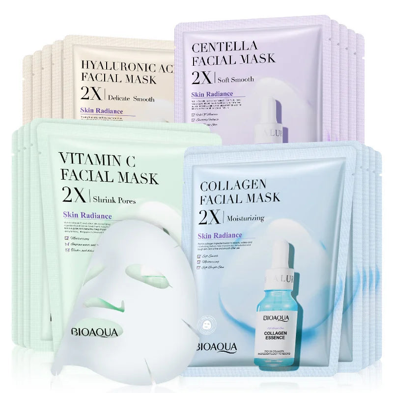 BIOAQUA-Máscara Facial Centella Colágeno, Folha Hidratante Refrescante Ácido Hialurônico, Máscara Facial, Produtos para Cuidados com a Pele, 20PCs