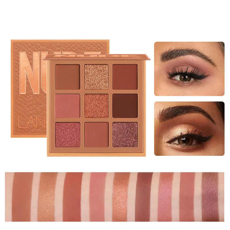 Paleta de Sombra de Longa Duração, 9 Cores, Shimmer & Matte, Altamente Pigmentada, Suave, Misturável, Ideal Dia e Noite